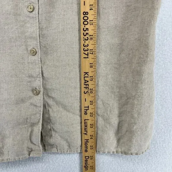 LL BEAN Shirt Womens S Washable Linen Button Up Short Sleeve Woven Beige - Picture 12 of 12